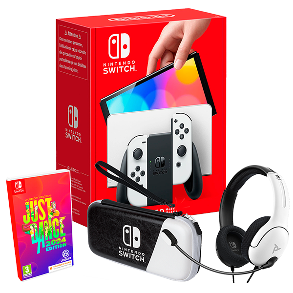 Pack Nintendo Switch Oled Blanca + Just Dance 2024 + Funda PDP Deluxe + Auriculares con cable PDP LVL40